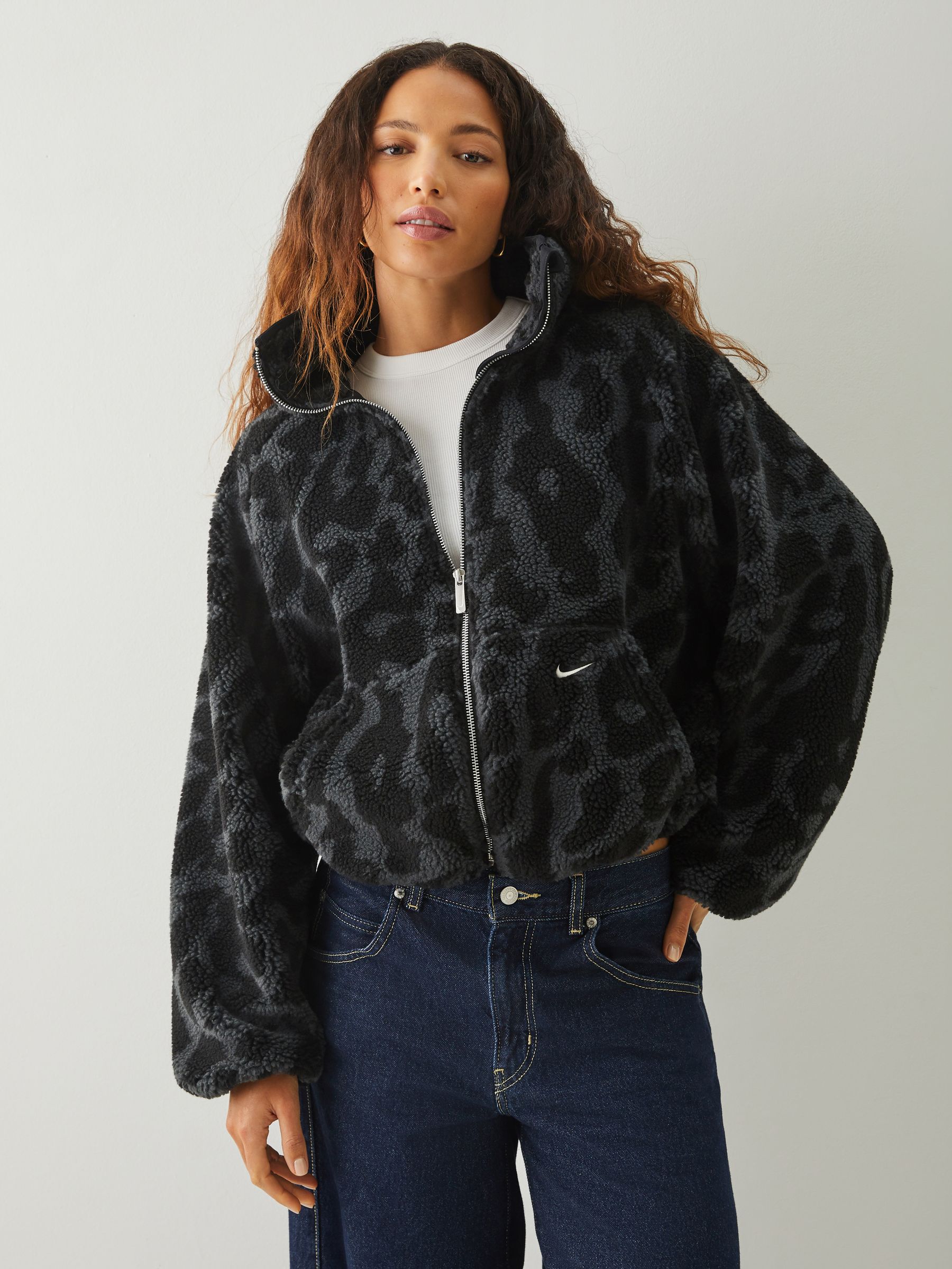 Buy Nike Black Sportswear High-Pile Fleece Oversized Jacket from