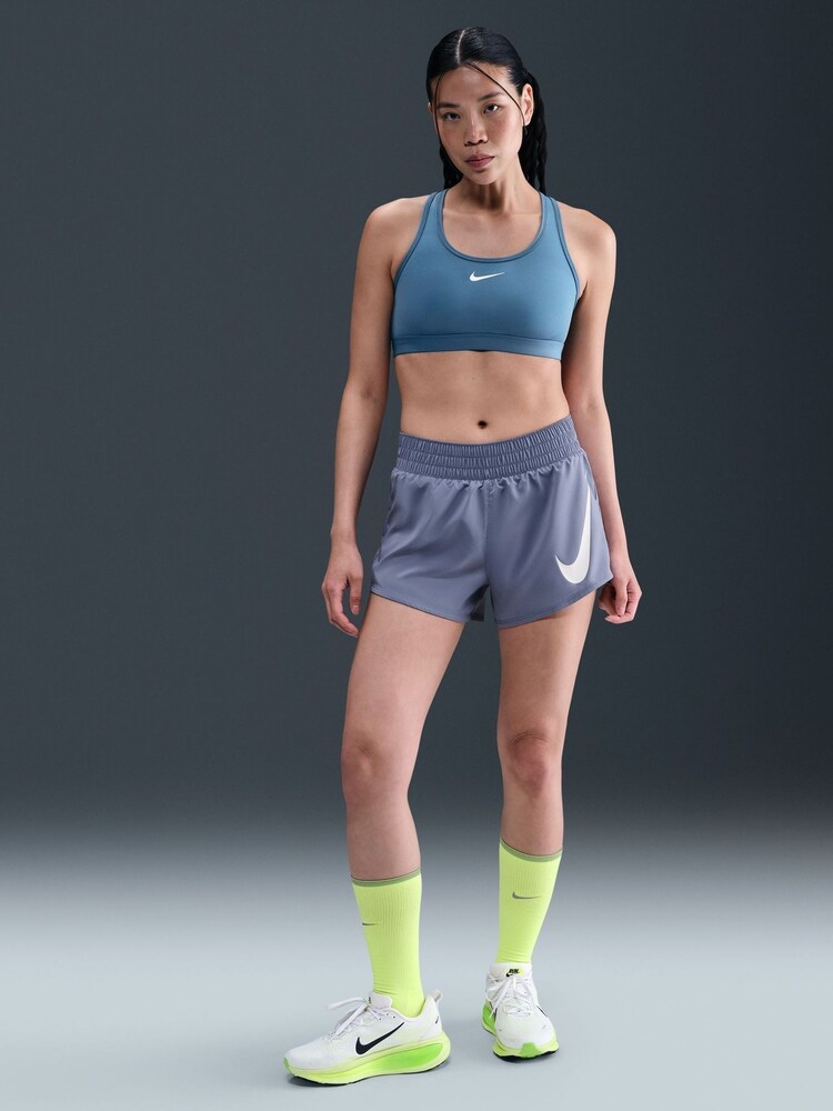 Nike World Indigo Blue One Swoosh Dri-FIT Mid Rise 3 Brief Lined Running Shorts - Image 1 of 9 Nike World Indigo Blue One Swoosh Dri-FIT Mid Rise 3 Brief Lined Running Shorts - Image 1 of 9