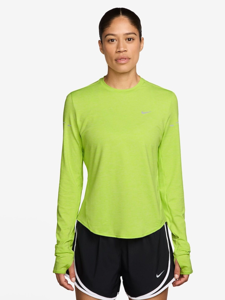 Nike Cyber Yellow Swift Dri-FIT UV Long Sleeve Crew Neck Running Top - Image 1 of 3 Nike Cyber Yellow Swift Dri-FIT UV Long Sleeve Crew Neck Running Top - Image 1 of 3