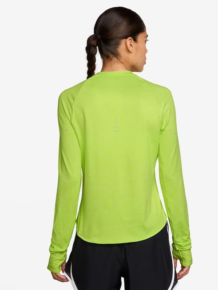 Nike Cyber Yellow Swift Dri-FIT UV Long Sleeve Crew Neck Running Top - Image 2 of 3 Nike Cyber Yellow Swift Dri-FIT UV Long Sleeve Crew Neck Running Top - Image 2 of 3