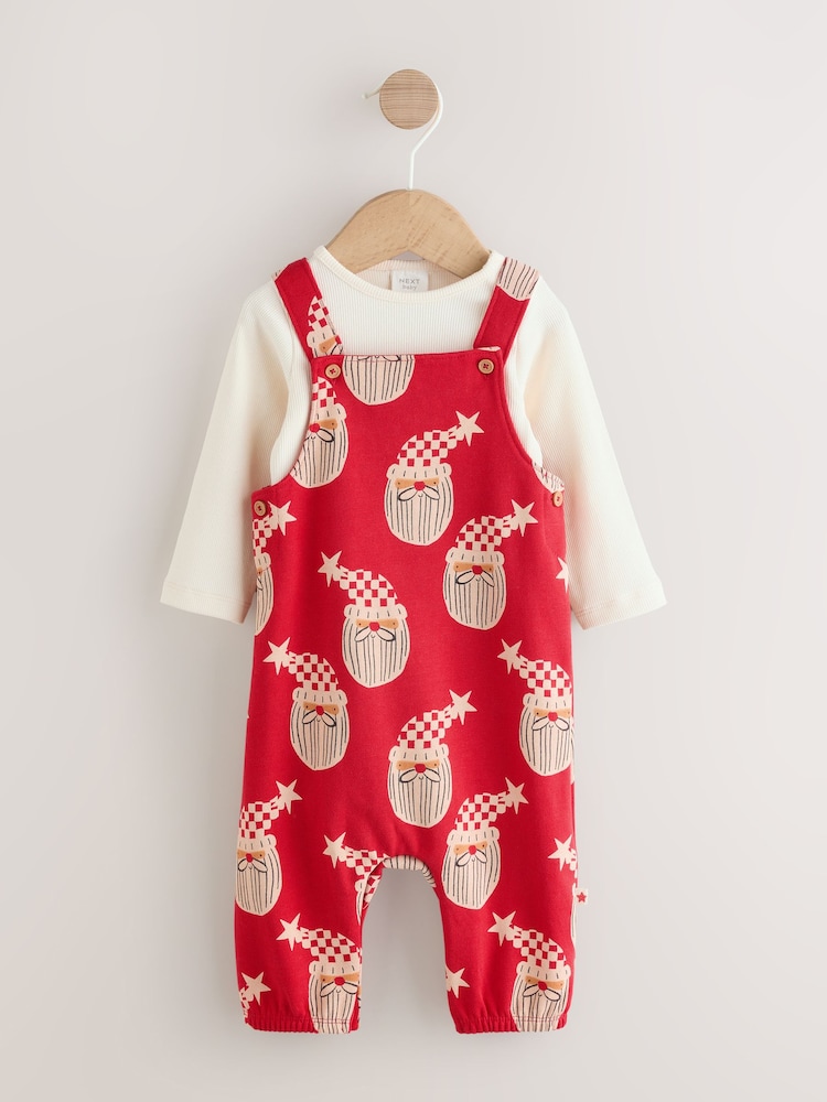 Santa, rot - All Over Print Christmas Baby Dungaree Set (0mths-3yrs) - Bild 1 von 9