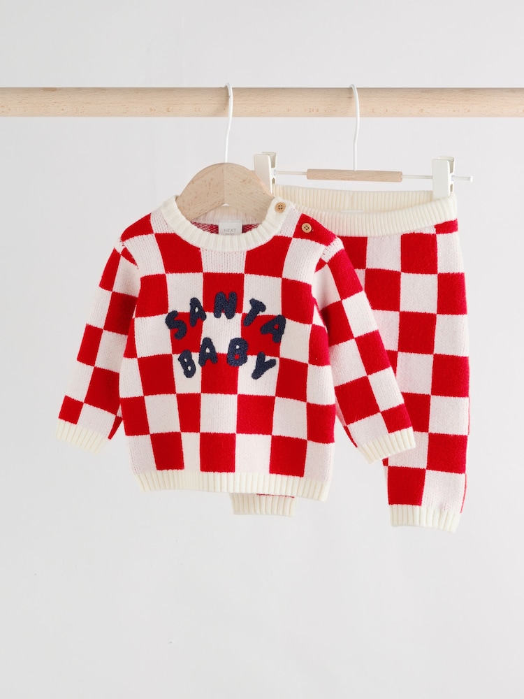 Red Santa Checkerboard Christmas Baby Jumper and Legging Set (0mths-2yrs) - Image 1 of 16