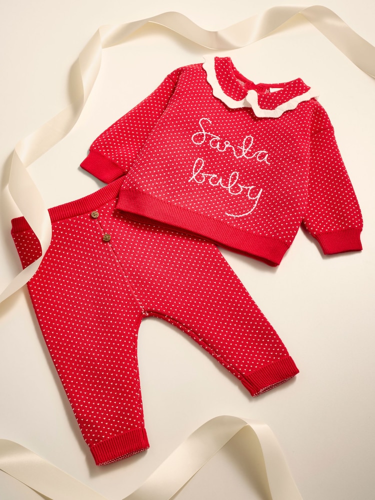 Red Santa Christmas Baby Jumper and Legging Set (0mths-2yrs) - Image 1 of 11 Red Santa Christmas Baby Jumper and Legging Set (0mths-2yrs) - Image 1 of 11