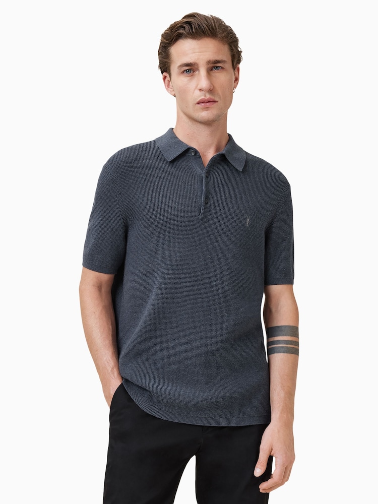AllSaints Blue Aspen Polo Shirt - Image 1 of 6