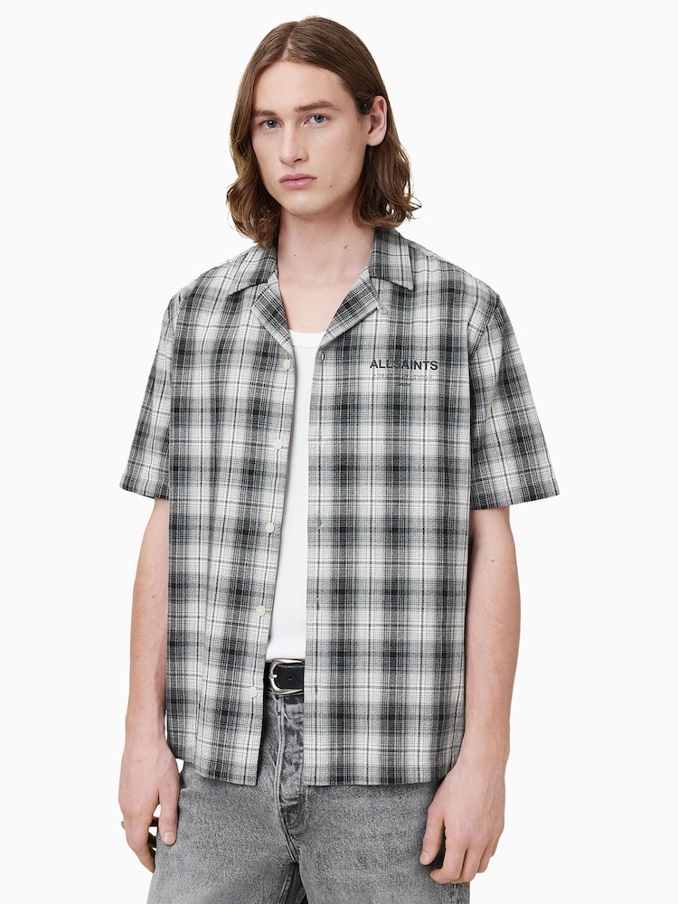 AllSaints Black Undermono Short Sleeve 100% Organic Cotton Shirt - Image 1 of 8