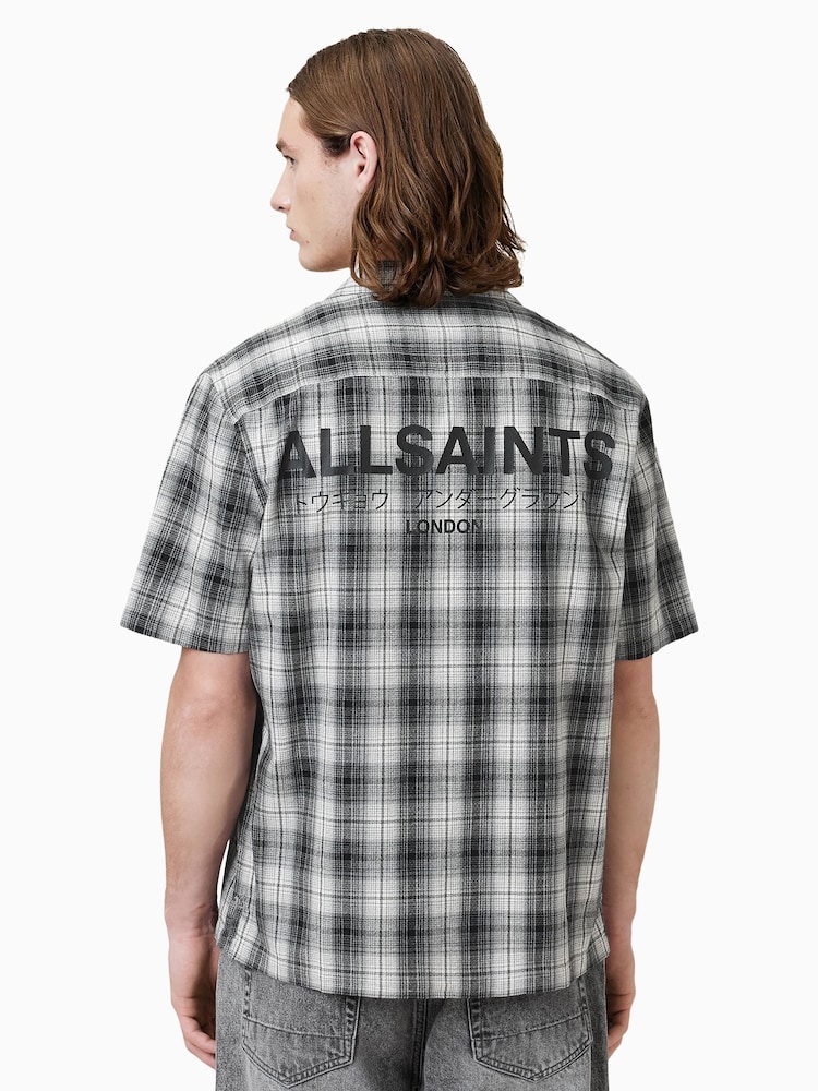 AllSaints Black Undermono Short Sleeve 100% Organic Cotton Shirt - Image 2 of 8