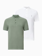 AllSaints Green Reform Shortsleeve Polo Shirt 2 Pack - Image 1 of 7