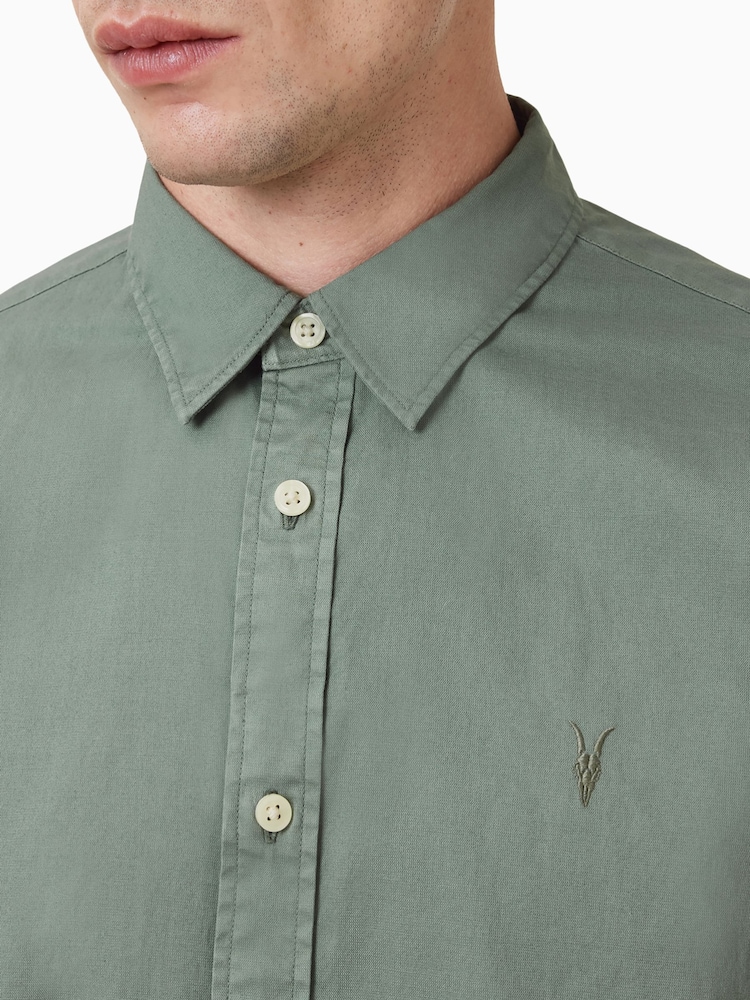 AllSaints Green Hawthorne Long Sleeve Shirt - Image 2 of 6