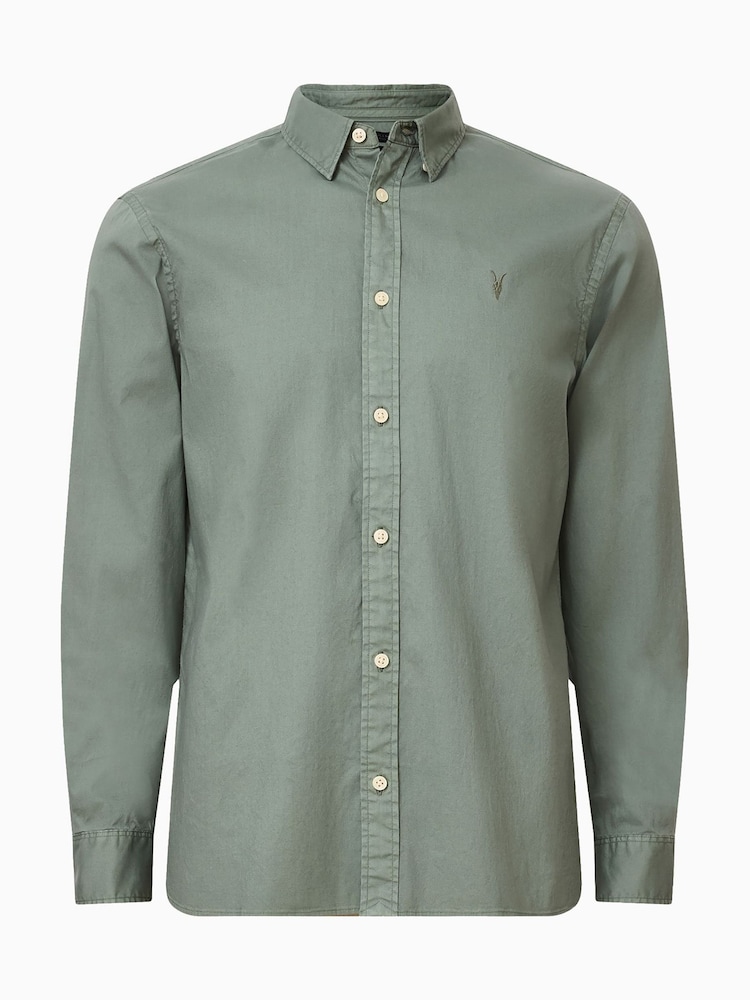 AllSaints Green Hawthorne Long Sleeve Shirt - Image 6 of 6
