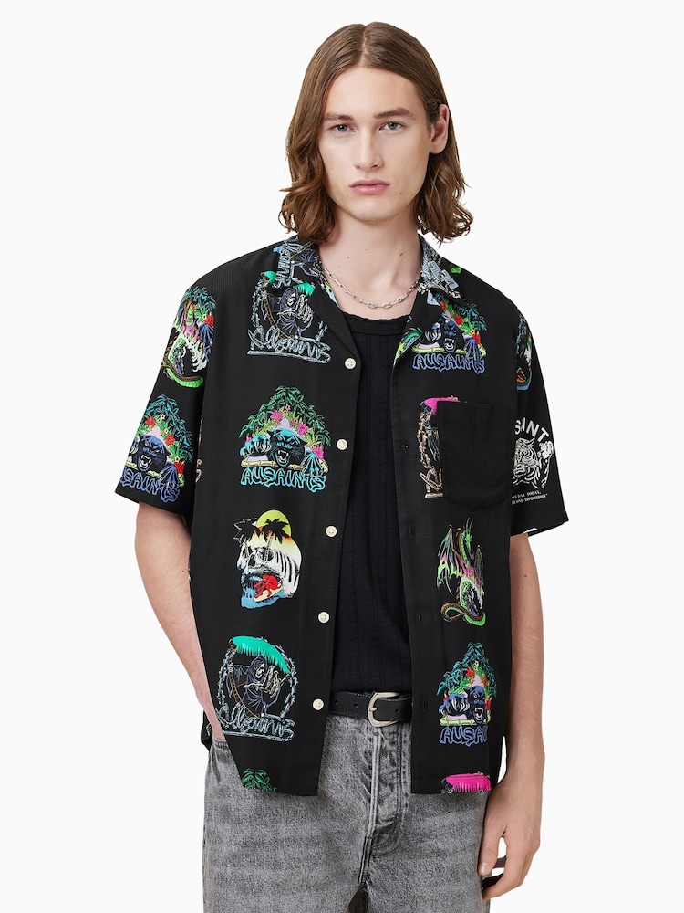 AllSaints Black Gnar Short Sleeve Shirt - Image 1 of 8