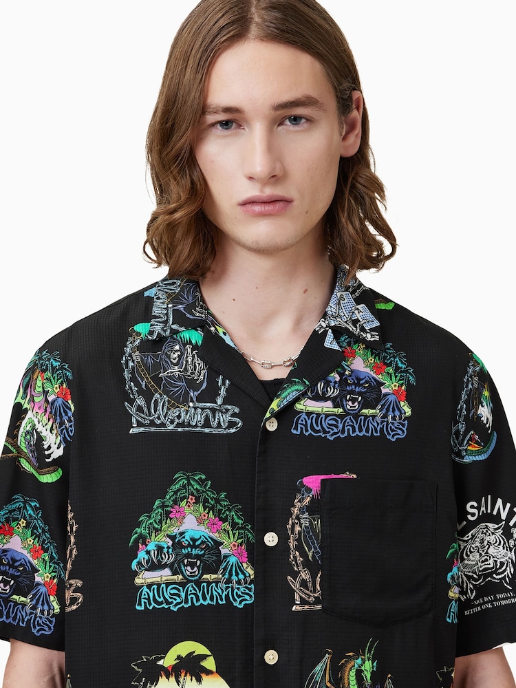 AllSaints Black Gnar Short Sleeve Shirt - Image 4 of 8