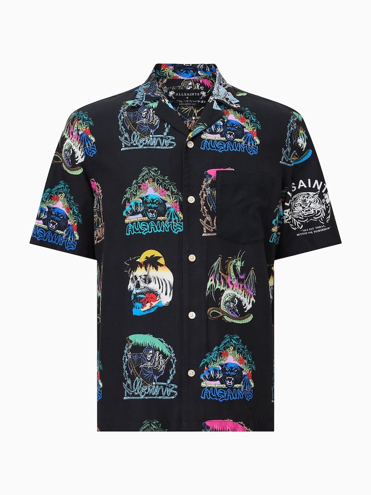 AllSaints Black Gnar Short Sleeve Shirt - Image 7 of 8