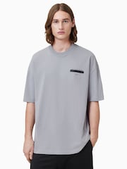 AllSaints Grey 100% Organic Cotton Redact Crew T-Shirt - Image 1 of 8