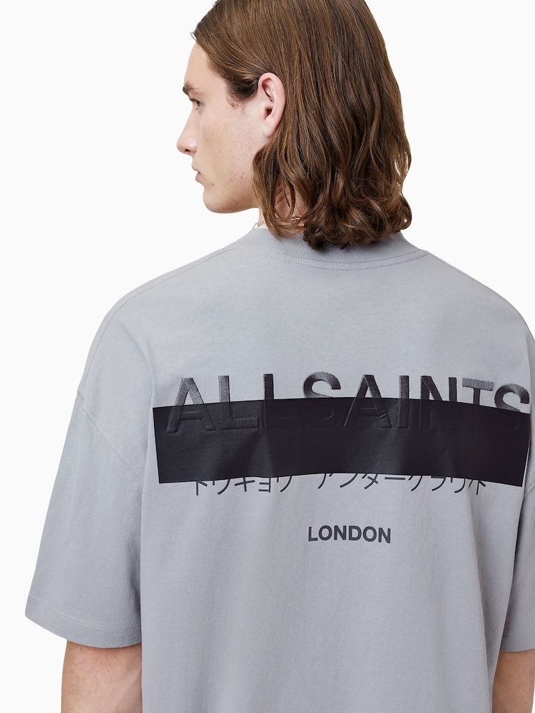 AllSaints Grey 100% Organic Cotton Redact Crew T-Shirt - Image 6 of 8