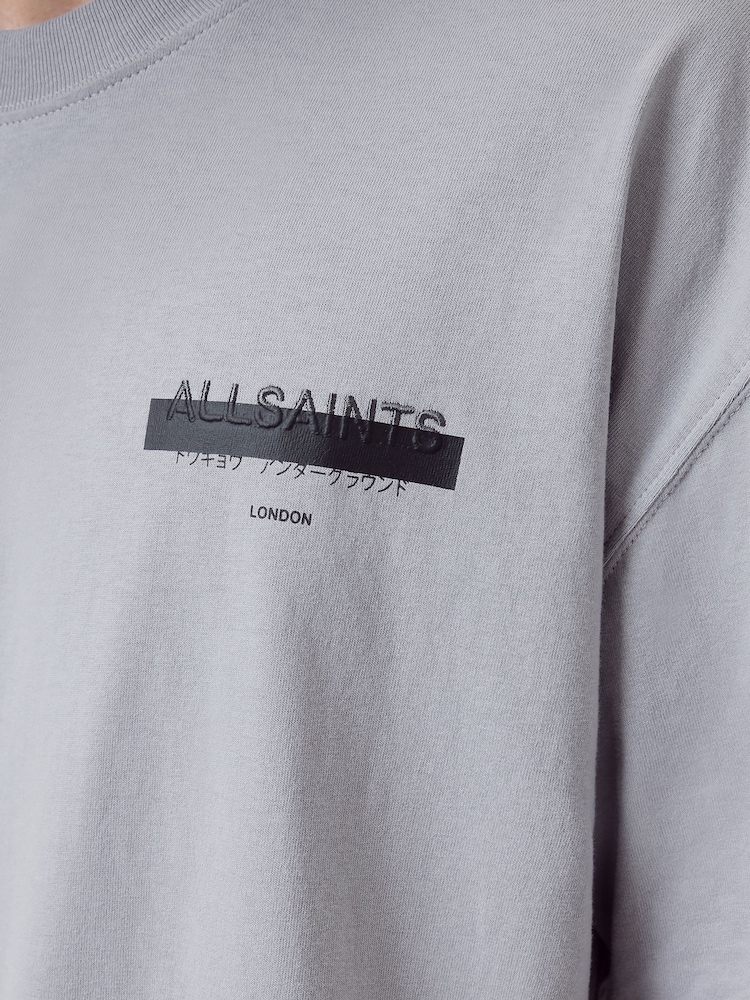 AllSaints Grey 100% Organic Cotton Redact Crew T-Shirt - Image 8 of 8