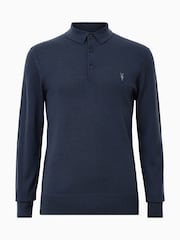 AllSaints Blue Mode Merino Longsleeve Polo Shirt - Image 5 of 5