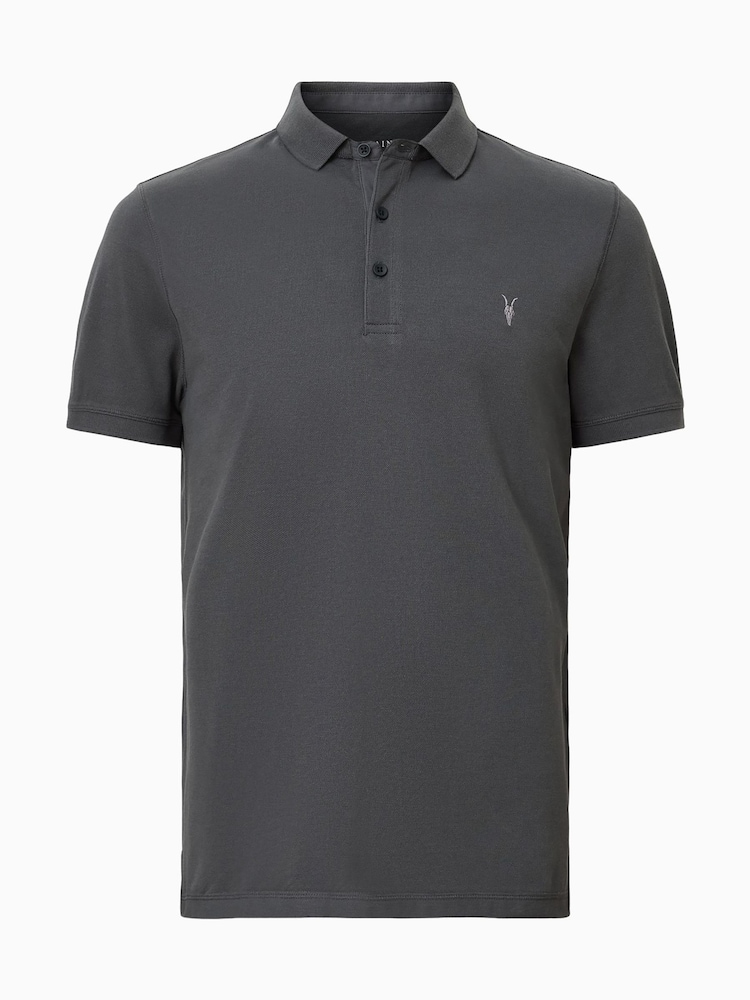 AllSaints Grey Reform Shortsleeve Polo Shirt - Image 6 of 6 AllSaints Grey Reform Shortsleeve Polo Shirt - Image 6 of 6