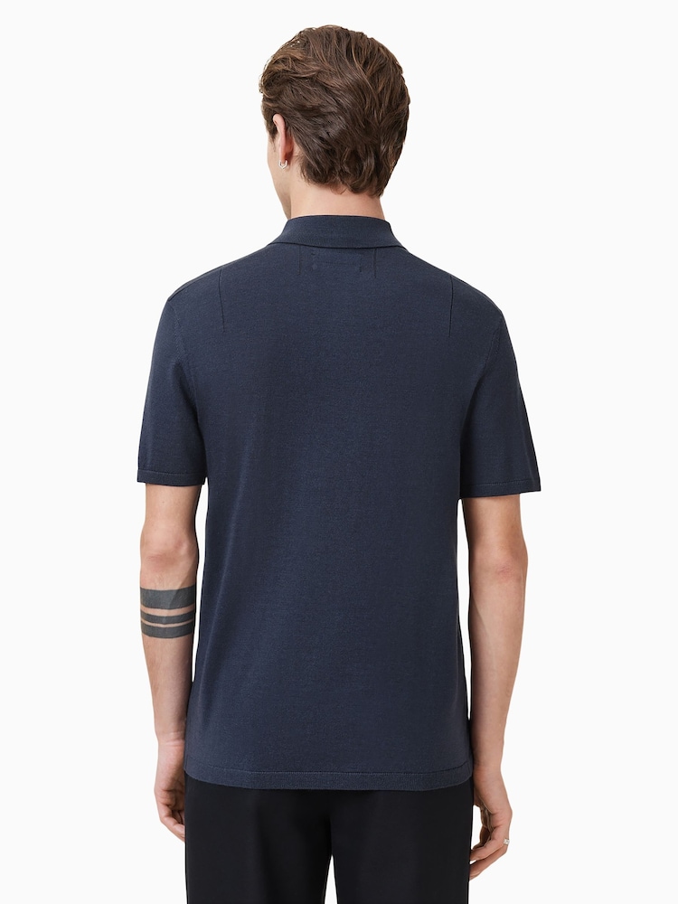 AllSaints Blue Mode Merino Shortsleeve Polo Shirt - Image 5 of 6