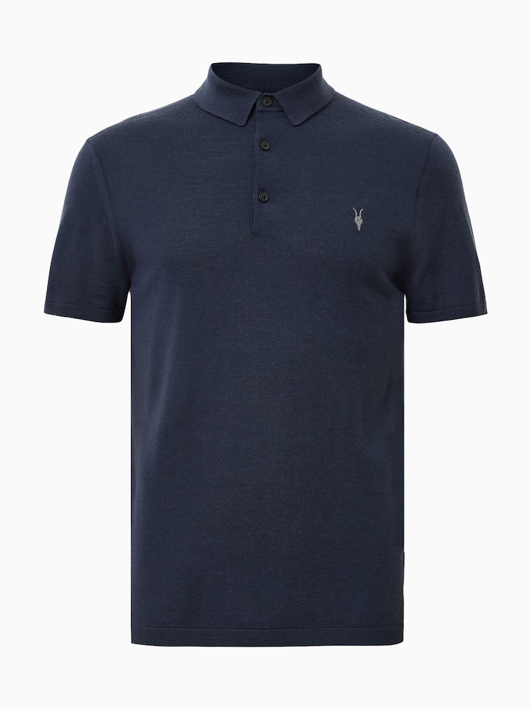 AllSaints Blue Mode Merino Wool Navy Blue Short Sleeve Polo Neck Jumper - Image 6 of 6 AllSaints Blue Mode Merino Wool Navy Blue Short Sleeve Polo Neck Jumper - Image 6 of 6