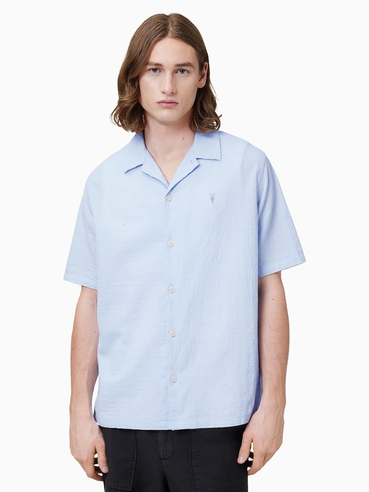 AllSaints Blue Light Valmer Short Sleeve Shirt - Image 1 of 8