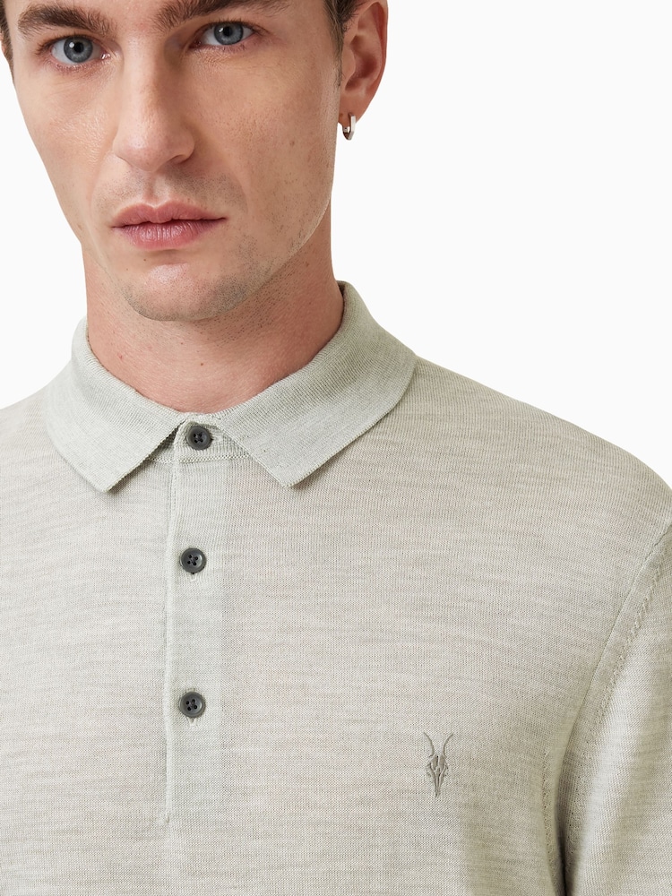 AllSaints Slate Green Mode Merino Polo Shirt - Image 2 of 6