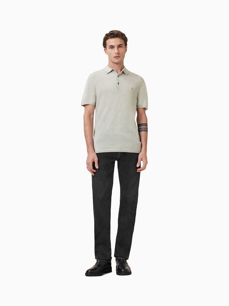 AllSaints Slate Green Mode Merino Polo Shirt - Image 3 of 6