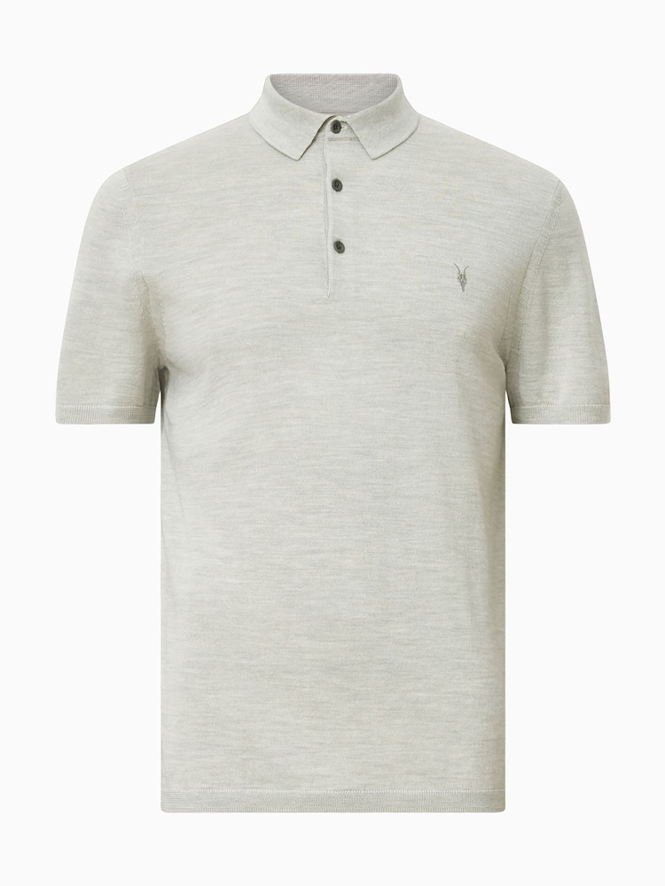 AllSaints Slate Green Mode Merino Wool Navy Blue Short Sleeve Polo Neck Jumper - Image 6 of 6 AllSaints Slate Green Mode Merino Wool Navy Blue Short Sleeve Polo Neck Jumper - Image 6 of 6