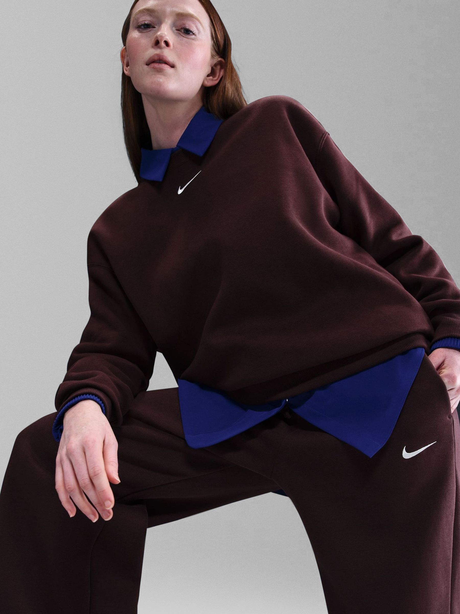 nike mini swoosh high waisted wide leg joggers in red