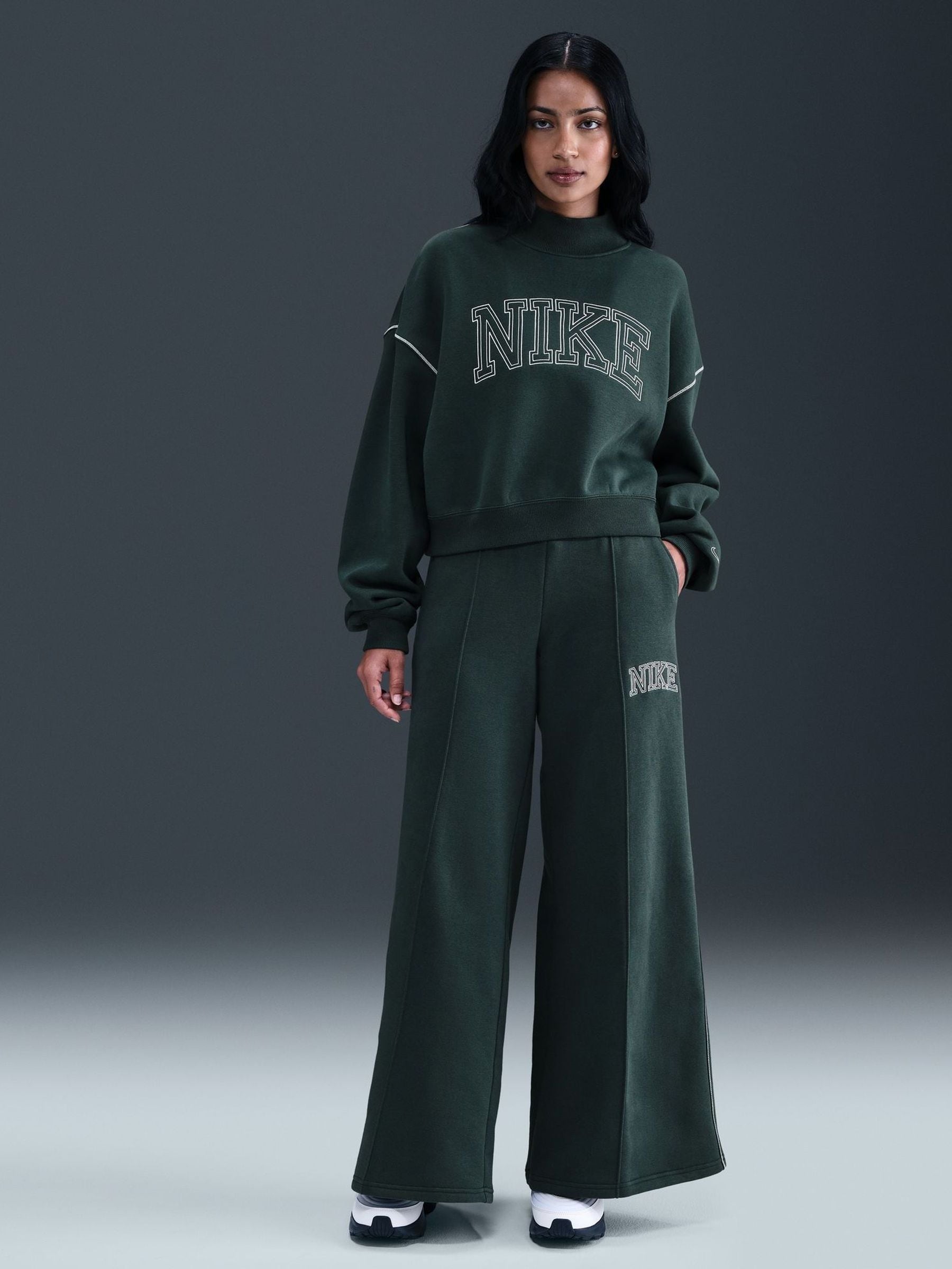 Buy Nike Seaweed Green Phoenix Fleece Wide Leg Graphic Print Logo