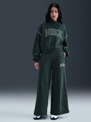 Nike Green Phoenix Fleece Wide Leg Graphic Print Logo Joggers - Image 1 of 5