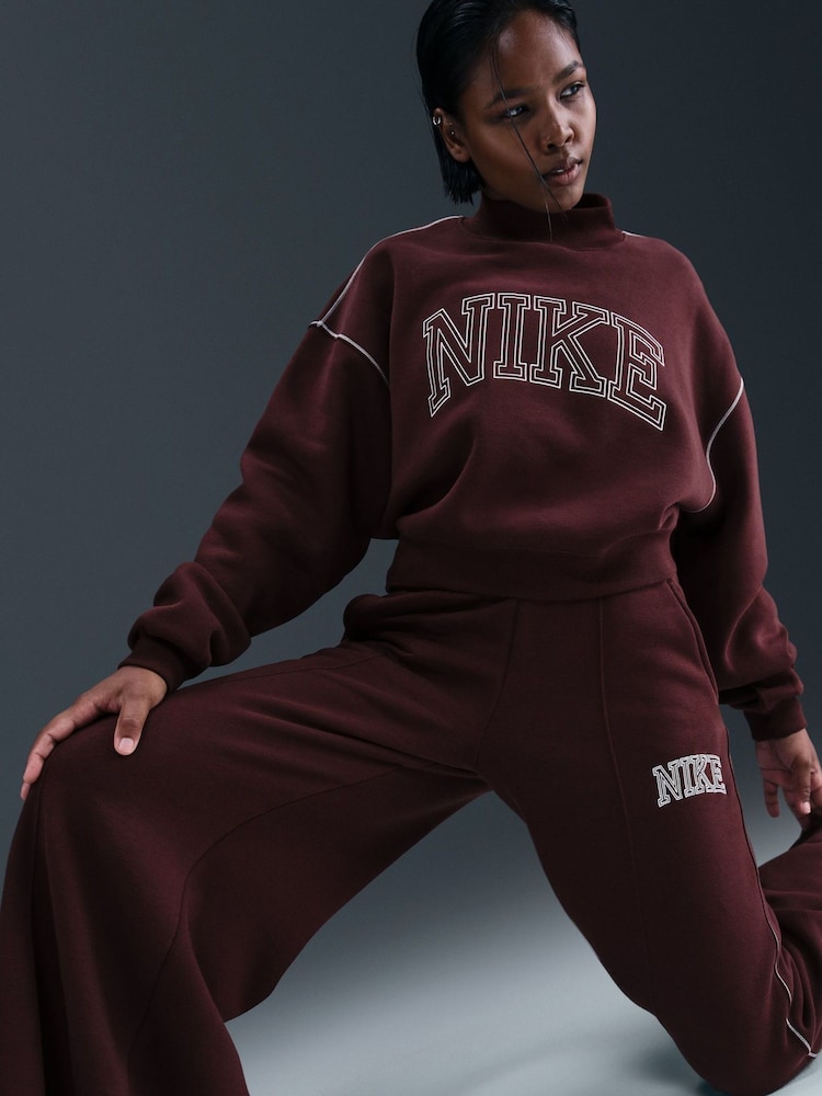 Nike Red Phoenix Fleece Wide Leg Graphic Print Logo Joggers - Image 5 of 5