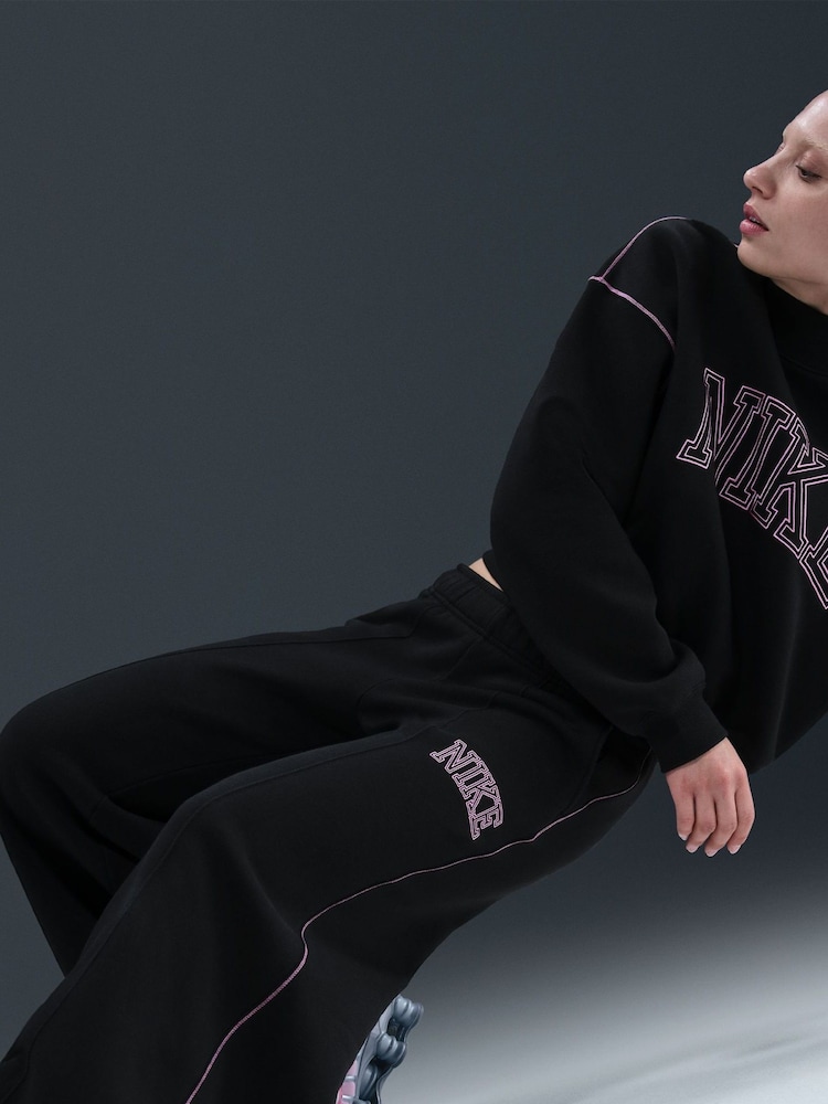 Negro - Nike Phoenix Fleece Wide Leg Graphic Print Logo Joggers - Imagen 10 de 10