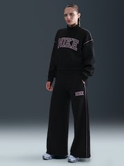 Negro - Nike Phoenix Fleece Wide Leg Graphic Print Logo Joggers - Imagen 6 de 10