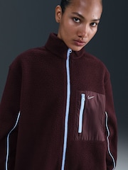 Nike Burgundy Full Zip Logo Detail Sherpa Fleece Jacket - Image 1 of 5