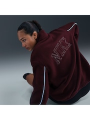 Nike Burgundy Full Zip Logo Detail Sherpa Fleece Jacket - Image 4 of 5