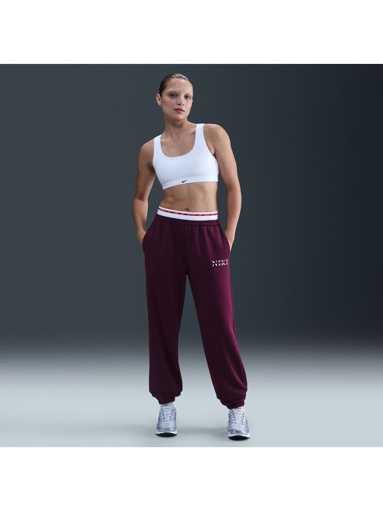 Nike Bordeaux Burgundy Oversized Phoenix Fleece High Rise Graphic Logo Joggers - Image 1 of 6