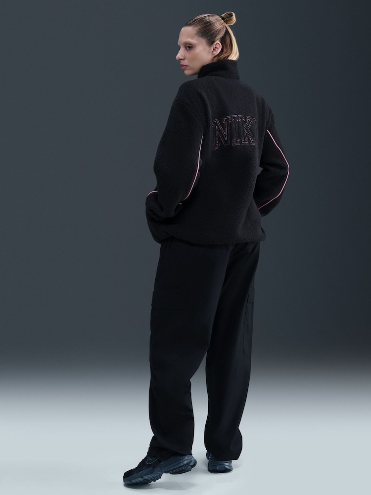 Nike Black Full Zip Logo Detail Sherpa Fleece Jacket - Image 2 of 5