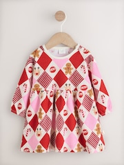 Red/Pink Harlequin Character Baby Christmas Jersey Dress (0mths-2yrs) - Image 2 of 6