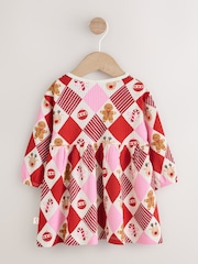 Red/Pink Harlequin Character Baby Christmas Jersey Dress (0mths-2yrs) - Image 3 of 6