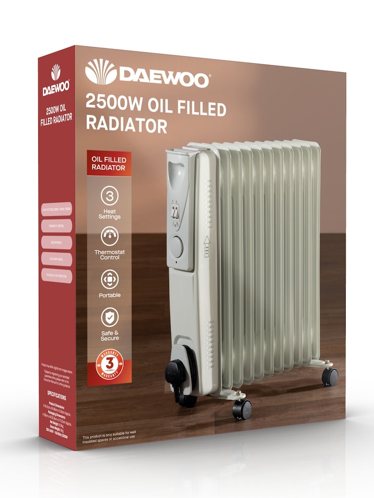 Daewoo White 2500W Oil Filled Radiator - Image 4 of 4