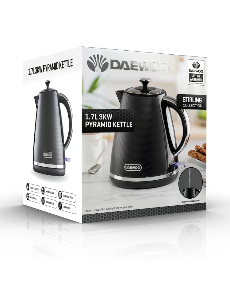 Daewoo Black Stirling 1.7L 3Kw Pyramid Kettle - Image 4 of 4