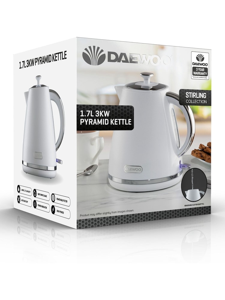 Daewoo White Stirling 1.7L 3Kw Pyramid Kettle - Image 4 of 4