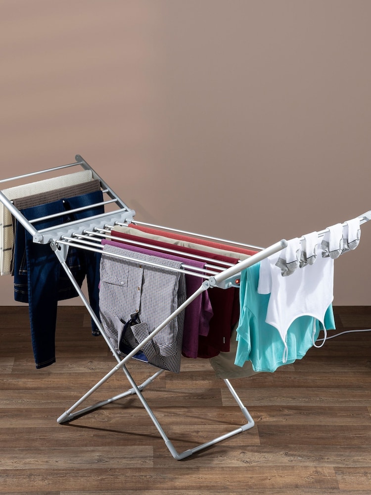 Daewoo Grey Heated Clothes Airer With Wings - Image 1 of 3