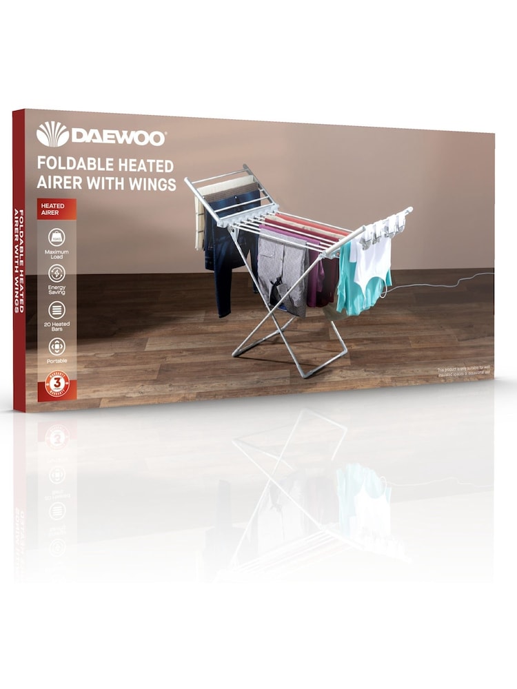 Daewoo Grey Heated Clothes Airer With Wings - Image 3 of 3