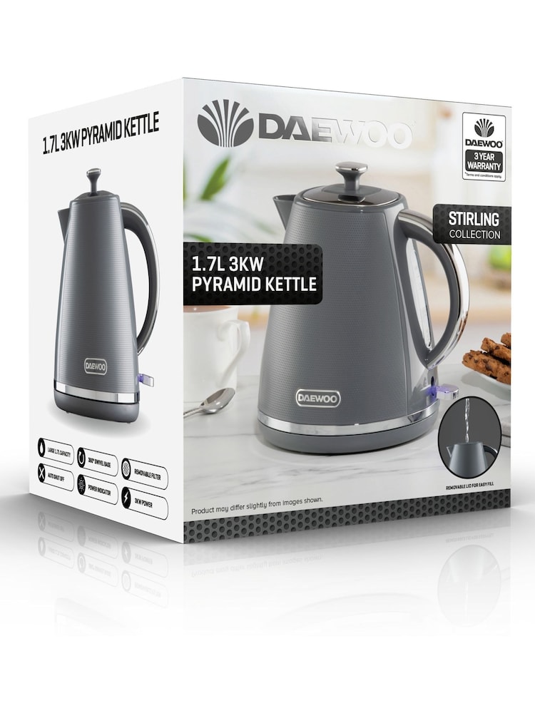 Daewoo Grey Stirling 1.7L 3Kw Pyramid Kettle - Image 4 of 4