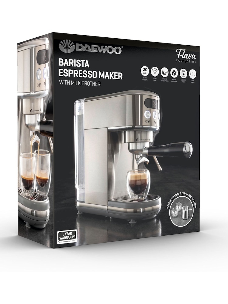 Daewoo Silver 20Bar Digital Compact Espresso Coffee Maker - Image 6 of 6