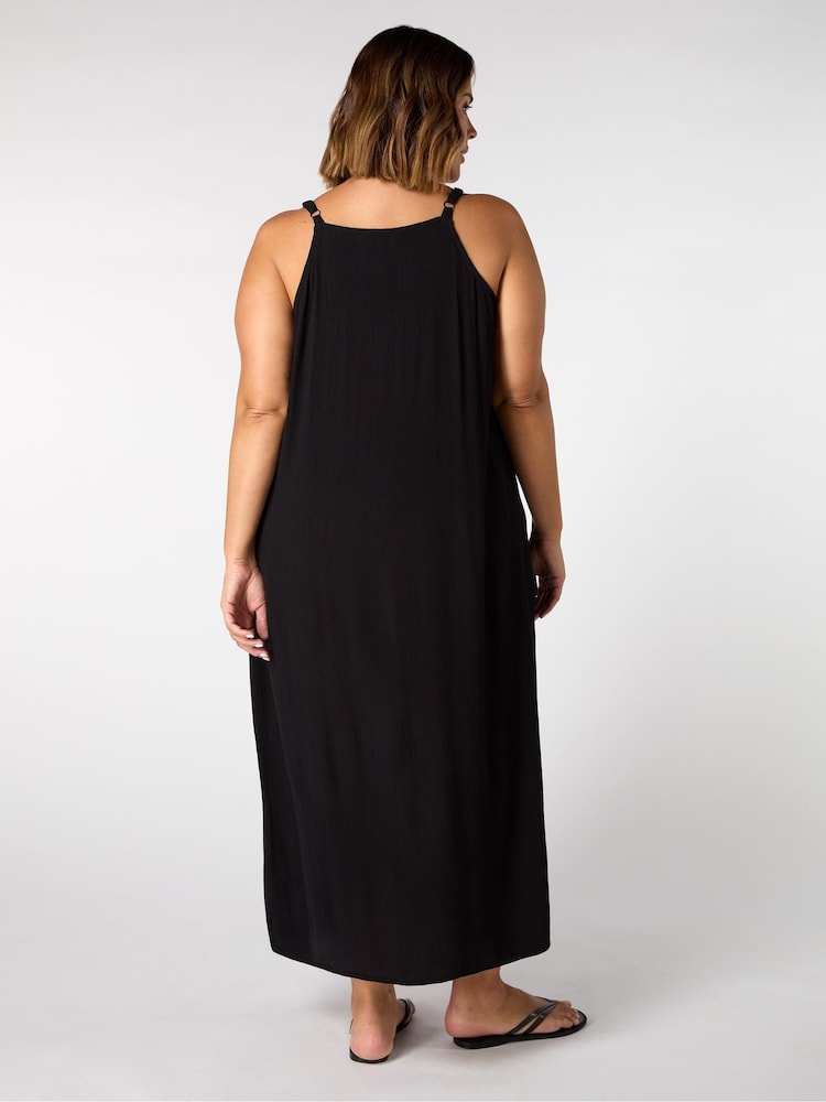Live Unlimited Black Curve Crinkle Strappy Dress - Image 3 of 3