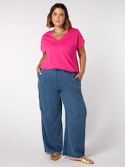 Live Unlimited Pink Curve Linen Blend V-Neck Knitted Top - Image 2 of 4