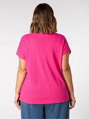 Live Unlimited Pink Curve Linen Blend V-Neck Knitted Top - Image 4 of 4