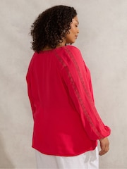 Live Unlimited Pink Curve Crinkle Crochet Insert Blouse - Image 4 of 4